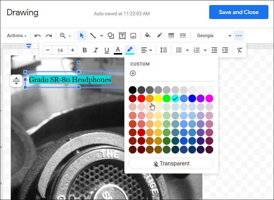 Color de fuente, etc., cómo superponer imágenes en Google Docs