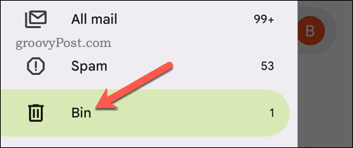 Abra la carpeta Papelera en la aplicación Gmail en el móvil