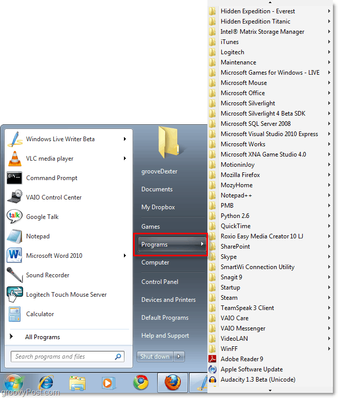 menú de inicio de Windows 7 con xp classic Menú de inicio de todos los programas