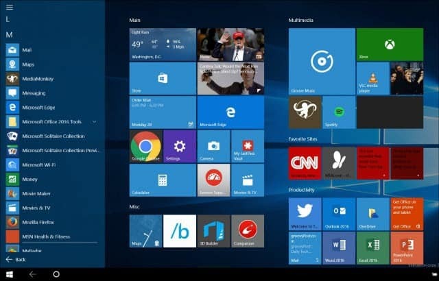 Consejo de Windows 10: Hacer que el menú Inicio inicie pantalla completa