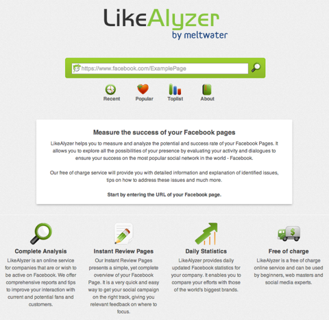página de inicio de likealyzer