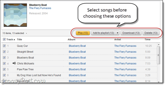Ordenar y eliminar canciones en Amazon Cloud PLayer