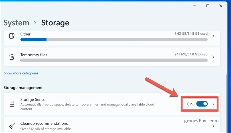 Habilitación de Storage Sense en Windows 11