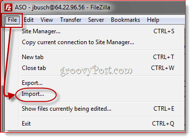 Importación de entradas de FileZilla Site Manager