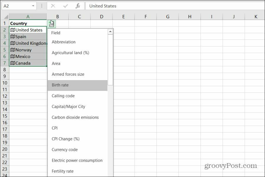 elegir datos de geografía del país en excel