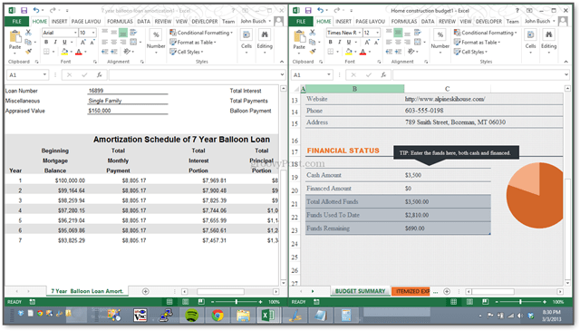 cómo ver dos hojas de cálculo de Excel una al lado de la otra