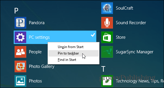 Consejo de Windows 8.1: ancle la configuración de PC a la barra de tareas
