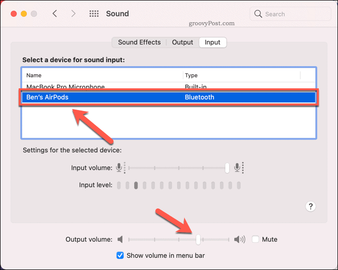 Configurar AirPods como dispositivo de sonido de entrada en Mac