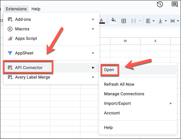 hojas de google abrir conector api