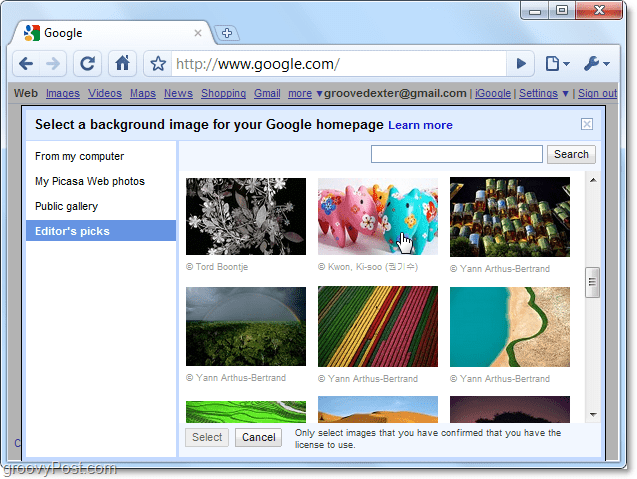 use un editor de imágenes o una imagen preseleccionada como fondo de Google