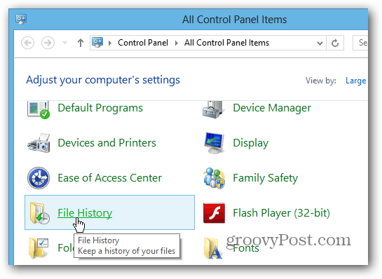 Panel de control del historial de archivos