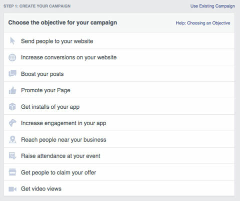 objetivos del anuncio de facebook