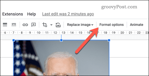 Botón de opciones de formato de imagen de Google Slides
