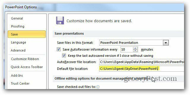 Guardar documentos de Microsoft Office en SkyDrive de forma predeterminada