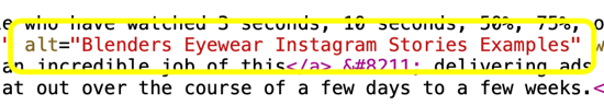 Cómo agregar texto alternativo a publicaciones de Instagram, ejemplo de texto alternativo dentro del código html