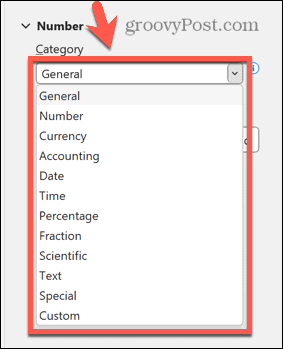 categoria numero excel