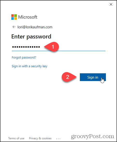 Ingrese la contraseña para el correo electrónico de Microsoft