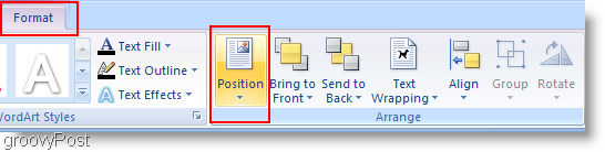 Posición de cambio de Microsoft Word 2007