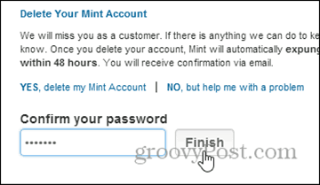 confirmar eliminar con contraseña - eliminar cuenta mint.com