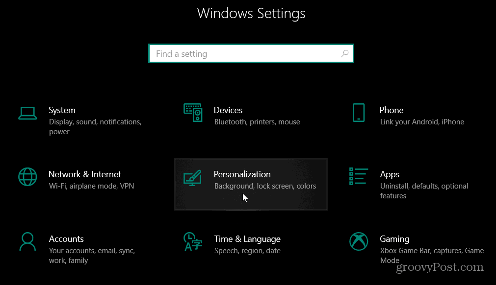 Configuración de personalización Windows 10