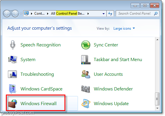 abra el firewall de Windows en Windows 7 desde el panel de control