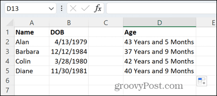 excel edades en años y meses