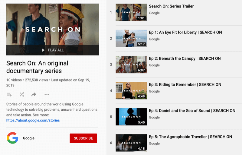 Lista de reproducción de YouTube para Google docuseries Search On