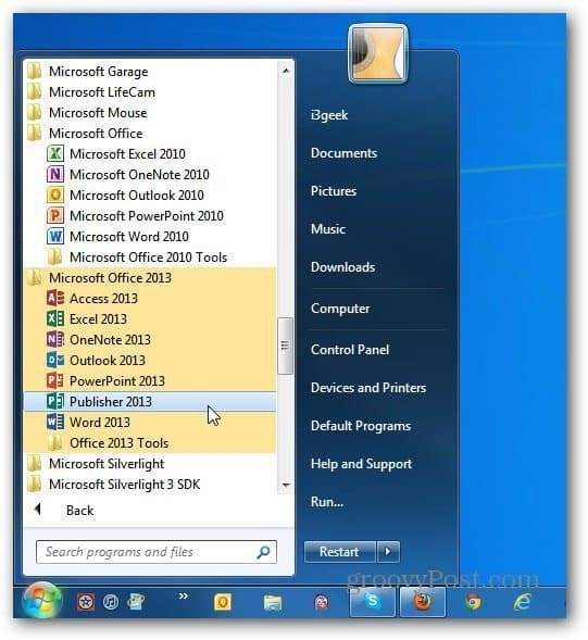 ambas versiones Office Start Windows 7