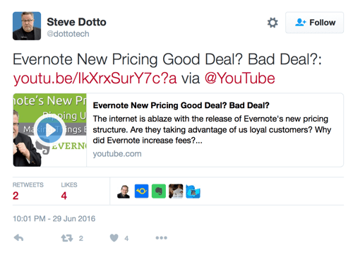 steve dotto tweet con enlace de youtube