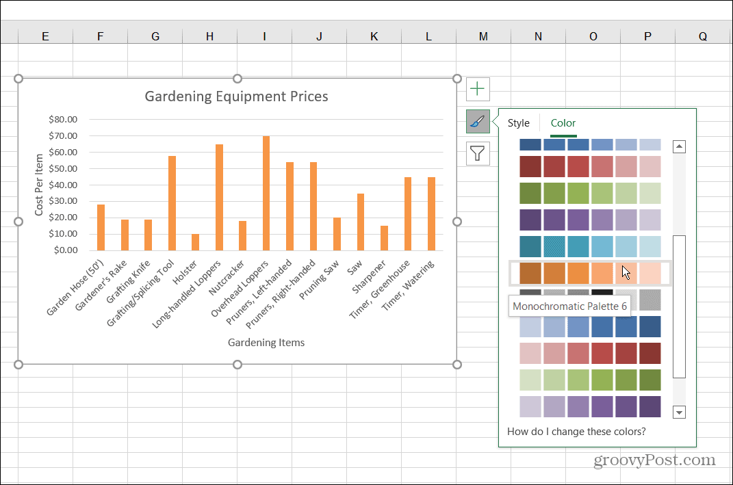 Cambiar el estilo del color del gráfico de barras de Excel