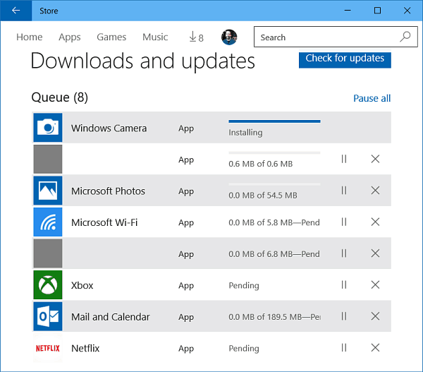 Actualizaciones de la aplicación de Windows 10