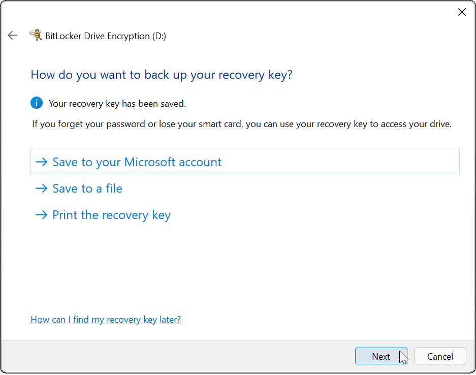 use bitlocker para ir a la clave de recuperación de Windows 11