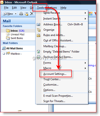 Abrir la configuración de la cuenta en Outlook 2007