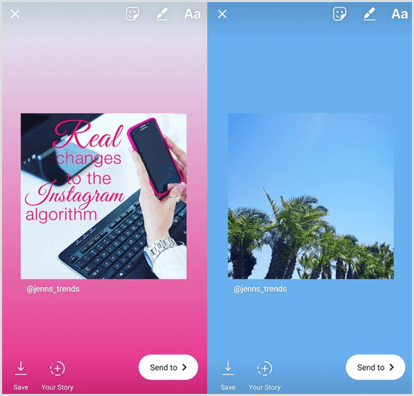 Una publicación compartida en su historia de Instagram muestra la publicación original como una imagen cuadrada con el nombre de usuario de la cuenta debajo.
