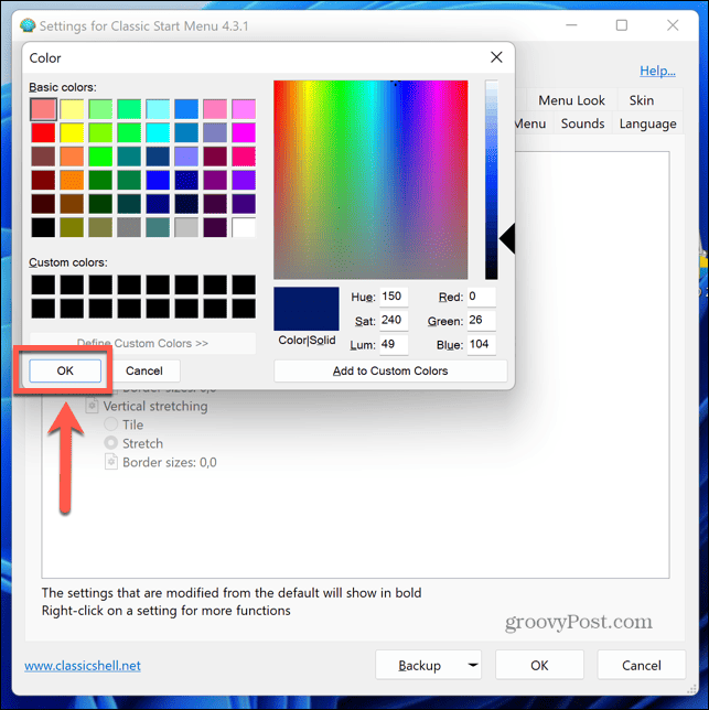 Selector de color de carcasa clásico de Windows 11
