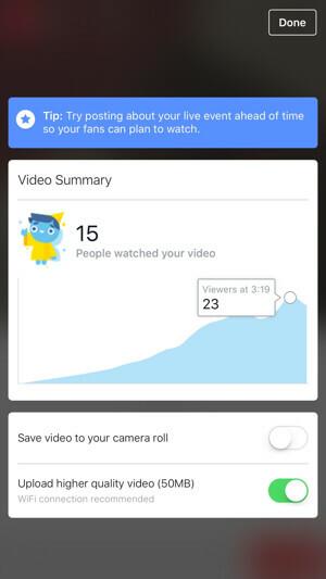estadísticas de video en vivo de Facebook para páginas
