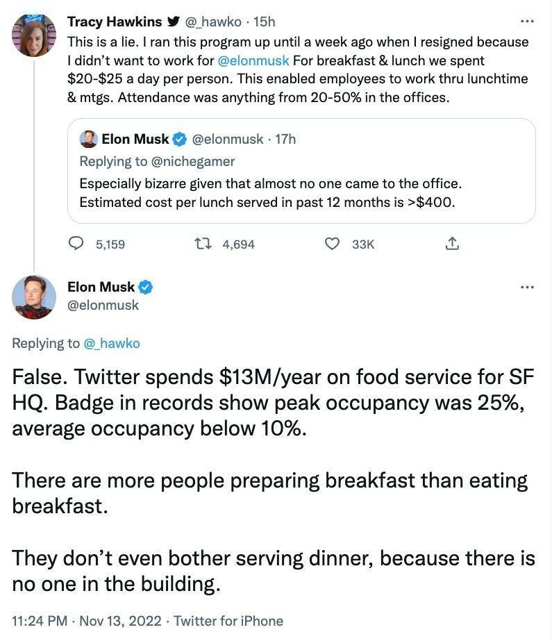 Elon Musk y Tracy Hawkins discutieron en Twitter