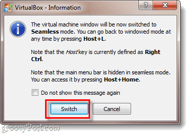 ventana de información de virtualbox