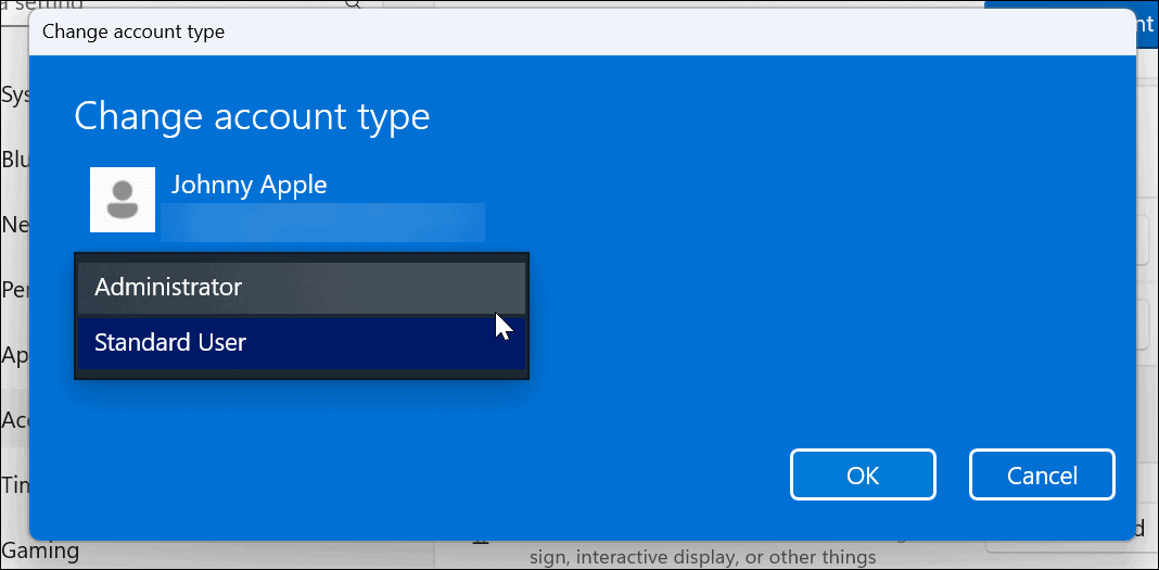 Cambiar el tipo de cuenta en Windows 11
