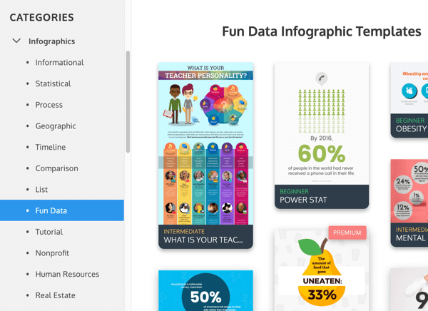 Ejemplos de categorías infográficas de Venngage en Datos divertidos.