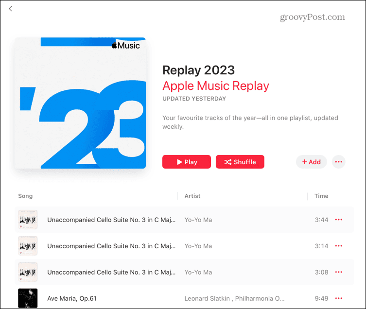 lista de reproducción de reproducción de Apple Music