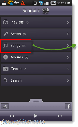 captura de pantalla de descripción general de songbird para Android