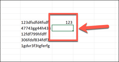 celda de Excel debajo del número extraído