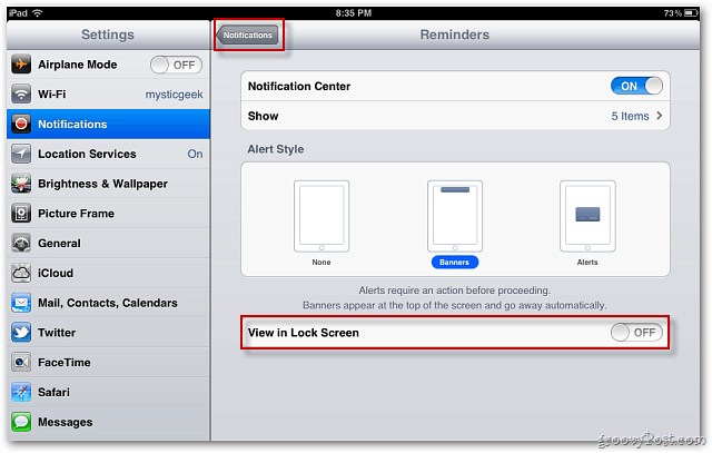 Apple iOS 5: desactivar las notificaciones para que no se muestren en la pantalla de bloqueo