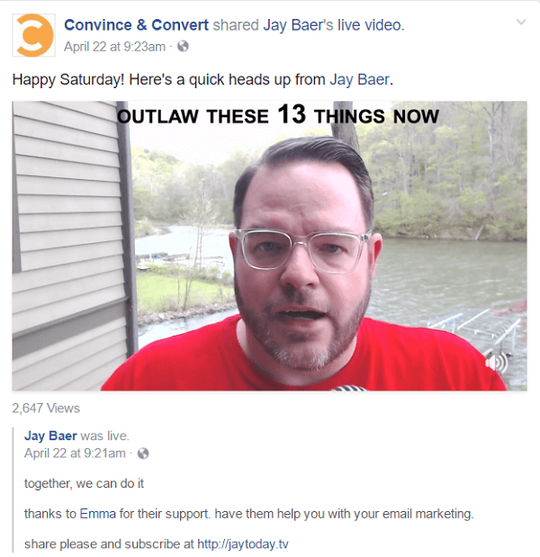 Jay coloca el video de cada episodio de Jay Today en cuatro plataformas de redes sociales diferentes, así como una publicación de blog en LinkedIn, Medium y su sitio web.
