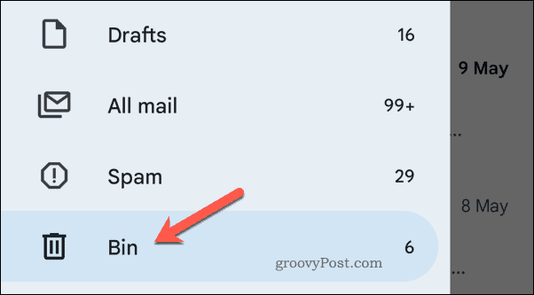 Abrir la papelera en Gmail en el móvil