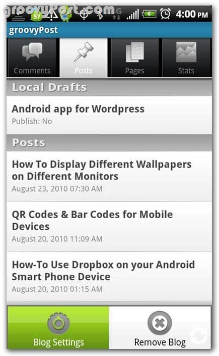 Revisión de publicaciones de Wordpress en Android: borradores