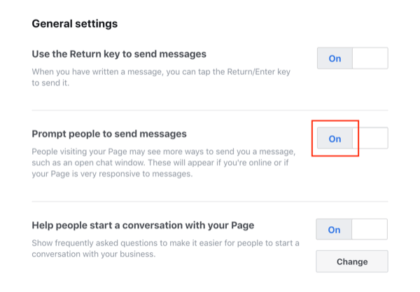 Función Enviar mensajes de Facebook Messenger.