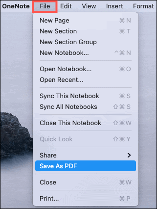 Guardar como PDF OneNote Mac