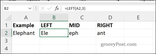 Ejemplo de fórmulas MID RIGHT e LEFT en Excel